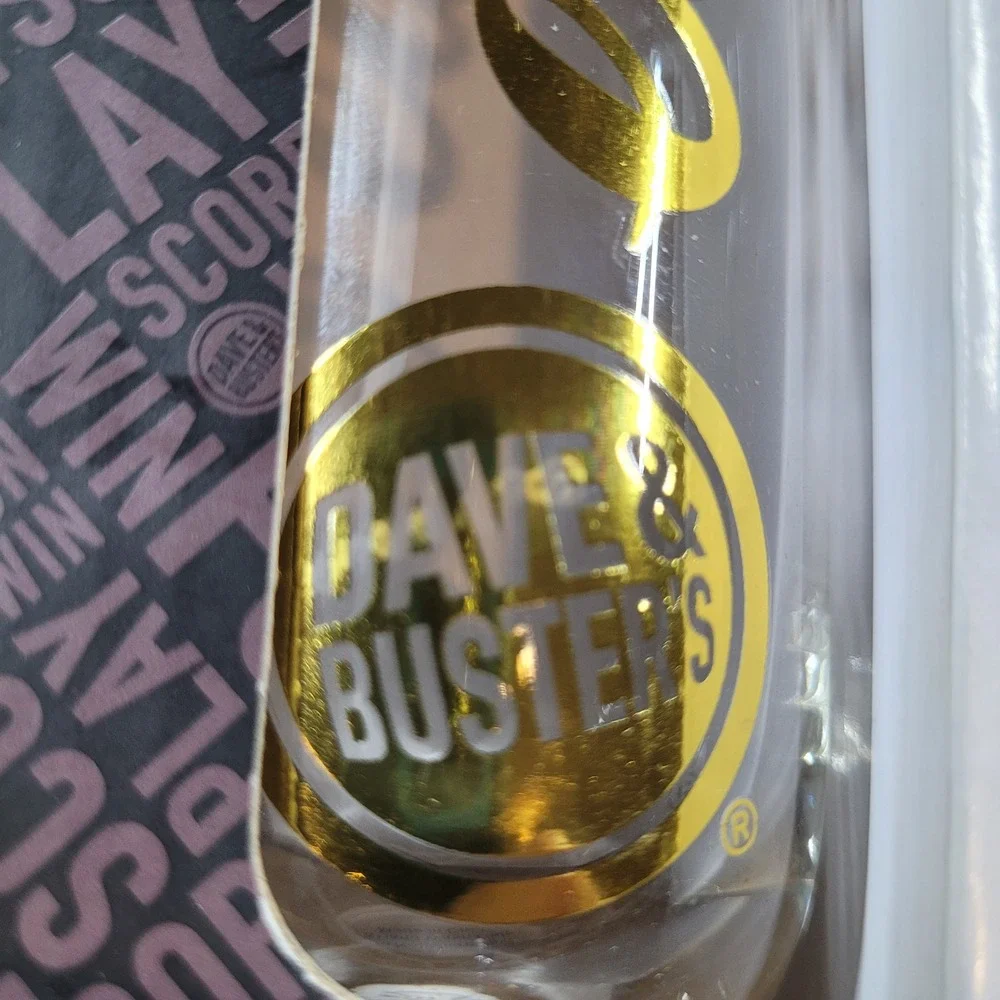 NEW Dave & Busters Stemless Flute Set 4 Pack Gold Eat Drink Play Win 7.6oz 17861